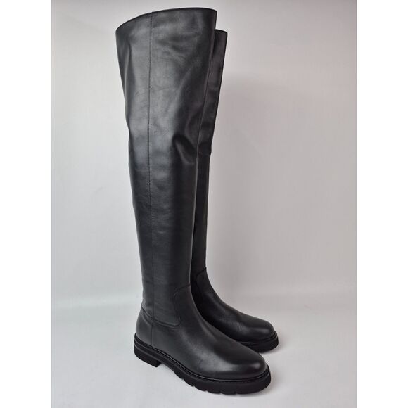 Stuart Weitzman Women's Black Chicago Lug Leather Over-the-knee Boots Size 6.5